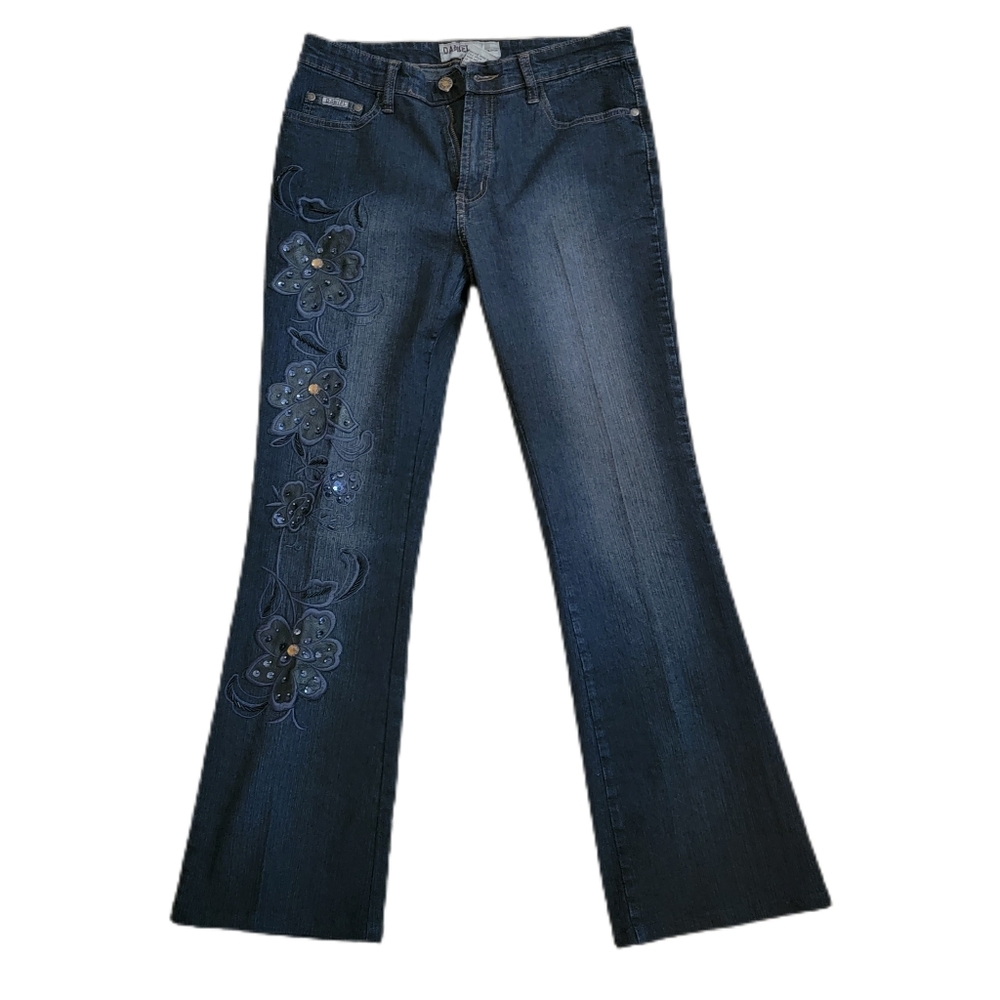 Vintage Daniel Original Jeans Women's Size 11/12 Embroidered Blue Floral - Picture 2 of 7